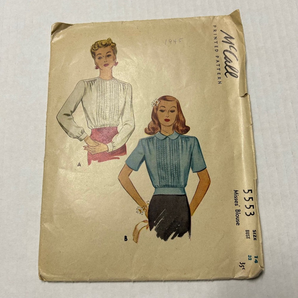 McCall‎ Vintage 1940's Pattern #5553 Misses Blouse Size 14 HTF RARE